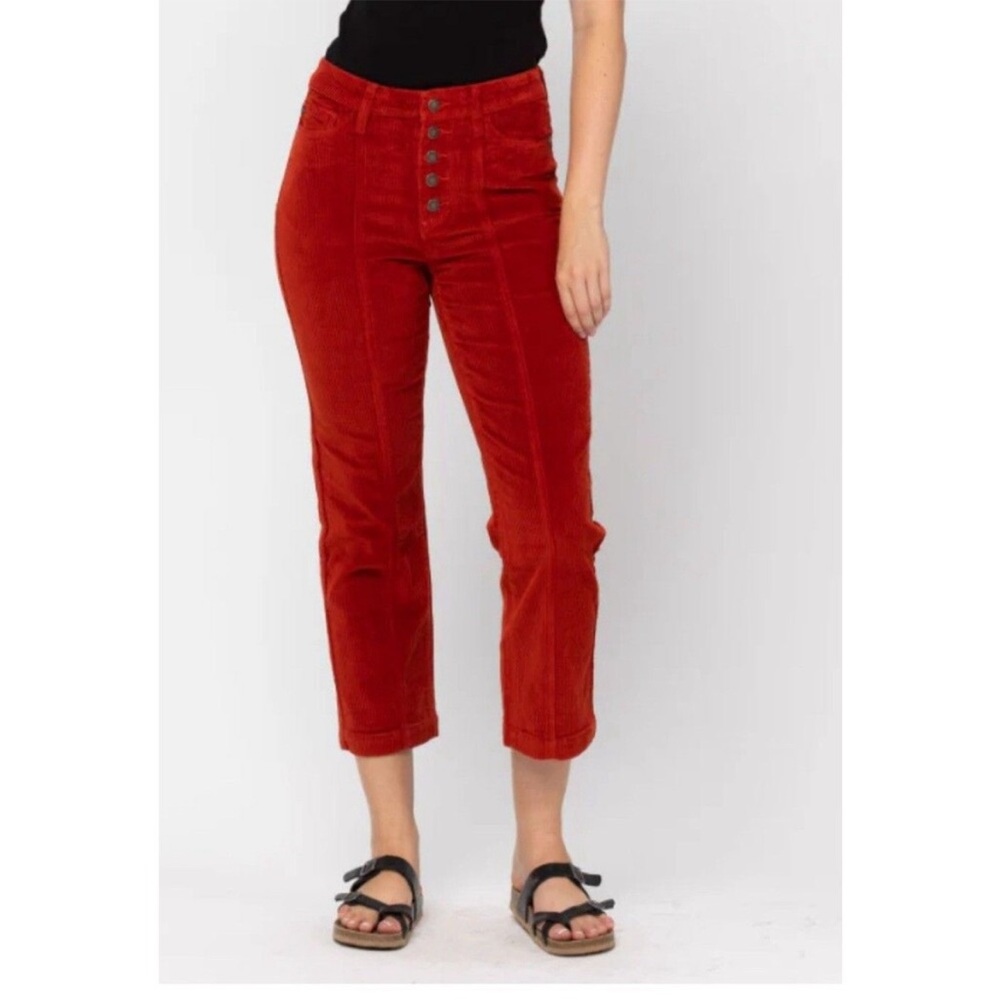 JUDY BLUE Fez Corduroy Straight‎ Leg Pants Size 15 32 Brick Red